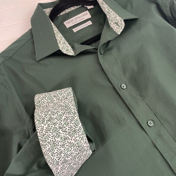Nick Graham Everywhere Men’s Green Button Down Shirt Stretch Modern Fit Size L - Picture 4 of 6